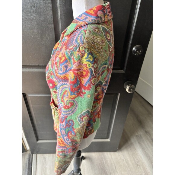 David Meister Designer Colorful Paisley Wool Blend Crop Jacket/Blazer Size 6 - Picture 4 of 11